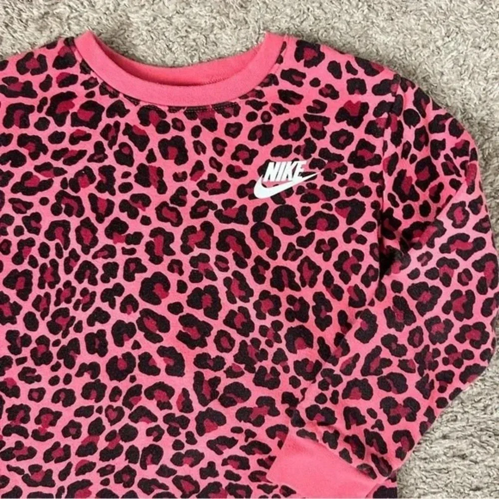 Nike I Kids Girls Pink‎ Black Leopard Print Crewneck Sweatshirt I Size M (6/8)